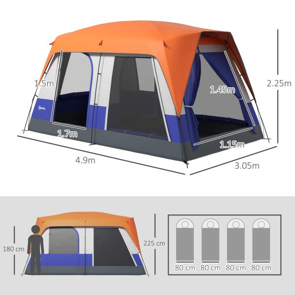 Outsunny Camping Tent with 3000mm Waterproof Rainfly & Screen Panels, Orange - Image 6