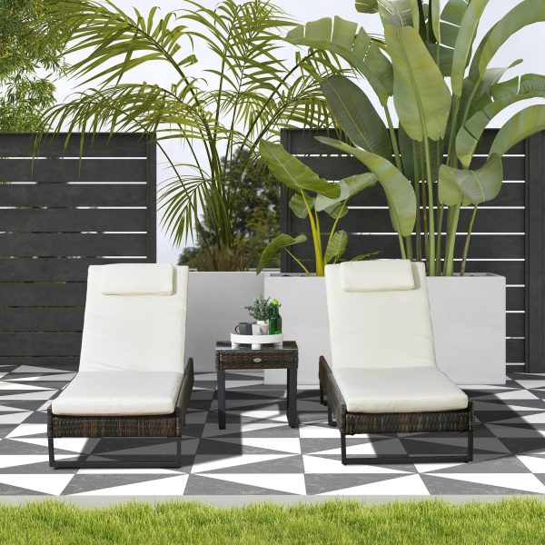 Outsunny Rattan Sun Lounger Set w/ Cushions, 5-Level Chaise Lounge Chairs Brown - Image 2