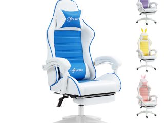 Vinsetto Racing Style Gaming Chair with Footrest Removable Rabbit Ears, Blue