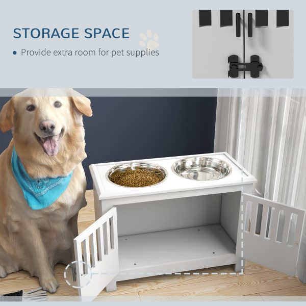 PawHut Raised Dog Bowls for Large Dogs Feeding Station w/ Stand, Storage - White - Image 4