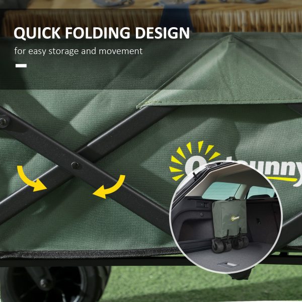 Outsunny Outdoor Push Pull Wagon Stroller Cart with Canopy Top Green - Image 3