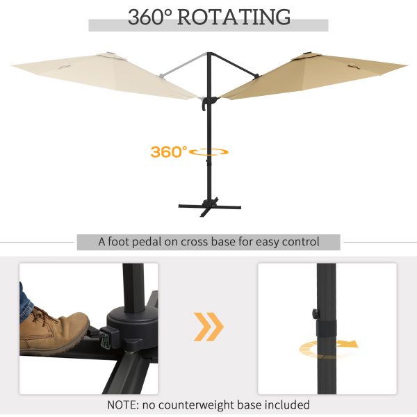 Outsunny 3(m) Solar LED Cantilever Parasol Adjustable Garden Umbrella Khaki - Image 6