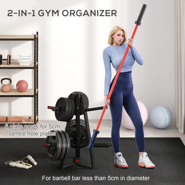 SPORTNOW Weight Plate Storage Rack with 6 Fasten Clamps, Max Load 300kg - Image 3
