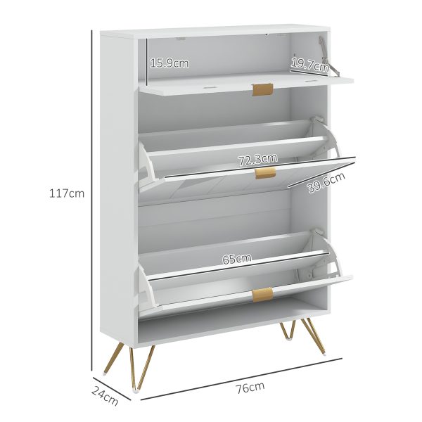 HOMCOM Slim Shoe Storage Cabinet with Flip Drawers for Entryway, Hallway, White - Image 5