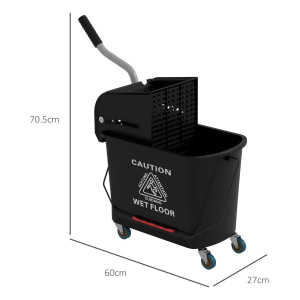 HOMCOM 20L Mop Bucket with Wringer Handle on Wheels for Floor Cleaning Black - Image 3