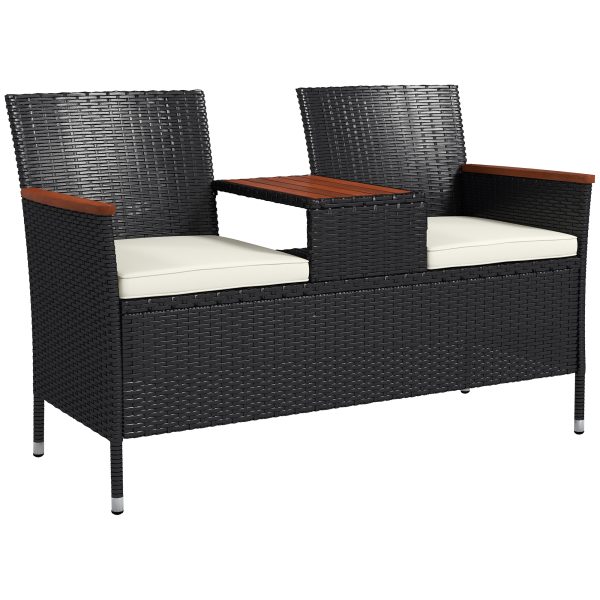 Outsunny 2 Seat Rattan Garden Bench,  Decorative Handrails, Black