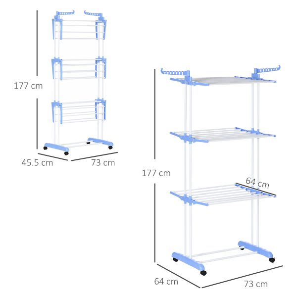 HOMCOM Foldable Clothes Drying Rack Steel Garment Dryer with Casters Blue - Image 5