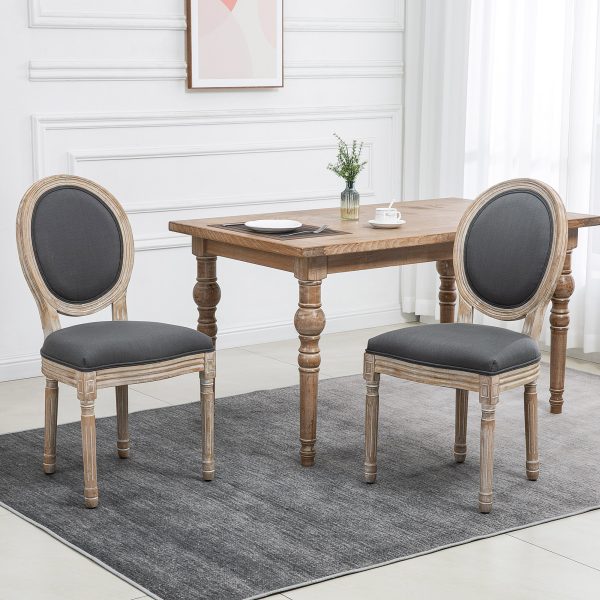 HOMCOM French-Style Dining Chairs Set of 2 with Linen Upholstery, Backrest - Image 2