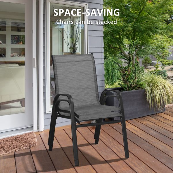 Outsunny 3PCs Bistro Set with Breathable Mesh Fabric Stackable Chairs Light Grey - Image 3