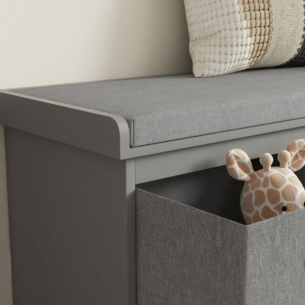 HOMCOM Shoe Bench with Cushioned Seat, 3 Fabric Drawers for Entryway Hallway - Image 8