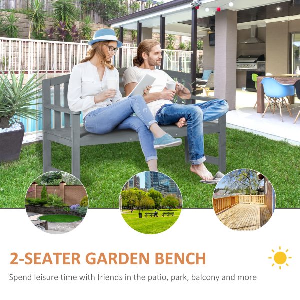 Outsunny 2 Person Garden Bench Wooden Outdoor Furniture with Armrest Grey - Image 3
