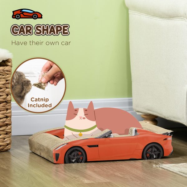 PawHut 2 in 1 Cat Scratching Board with Catnip, Car-shaped Cat Scratch Bed - Image 4