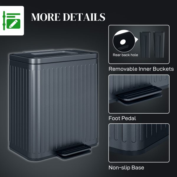 HOMCOM 2 x 20L Double Rubbish Bin, Pedal Bin with Soft-Close Lid, Black - Image 7