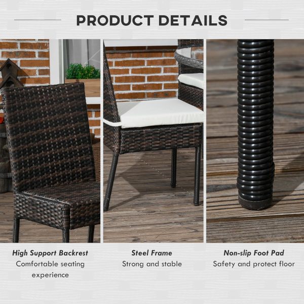 Outsunny 4 PCs Rattan Garden Chairs with Cushion, Wicker Dining Chairs, Brown - Image 4