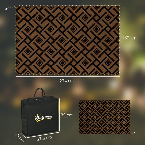 Outsunny Reversible Outdoor Rug with LED String Lights, Brown and Black - Image 5