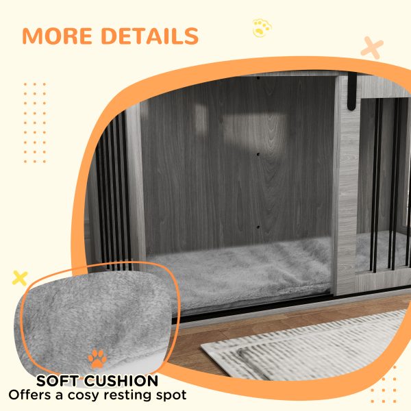 PawHut Dog Crate Furniture with Removable Cushion for XL-sized Dogs - Grey - Image 7