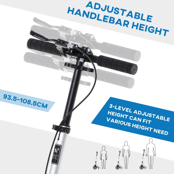HOMCOM Adult Teens Kick Scooter Fold Adjust 14+ w/ Rear Wheel&Hand Brake Silver - Image 3