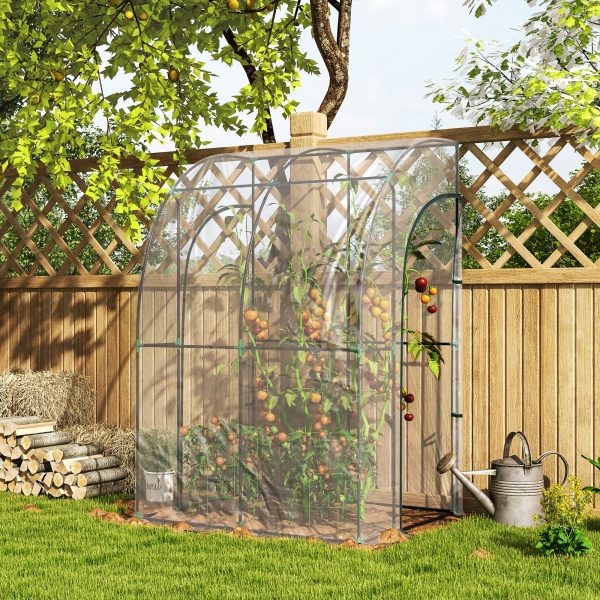 Outsunny 143x118x212cm Walk-In Lean to Wall Tunnel Plastic Greenhouse with Doors - Image 2