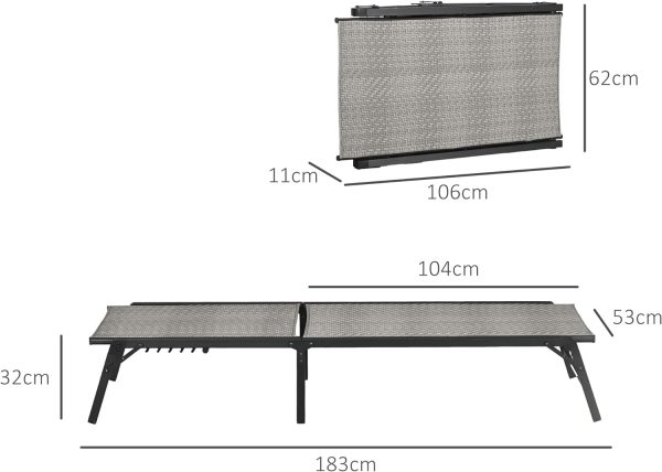 Outsunny Foldable Outdoor PE Rattan Sun Lounger, Mixed Grey - Image 7