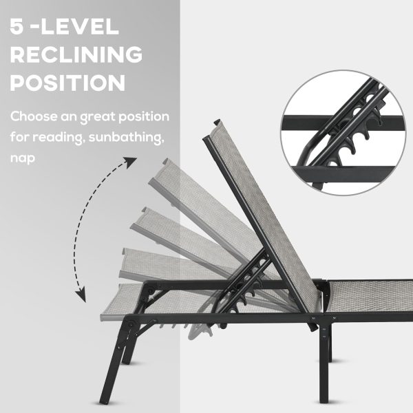 Outsunny Foldable Outdoor PE Rattan Sun Lounger, Mixed Grey - Image 5