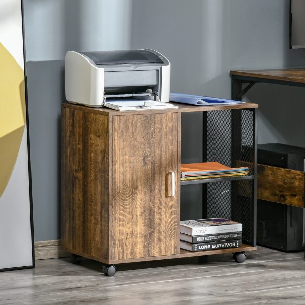 HOMCOM Printer Stand Home Office Mobile Cabinet Organizer with Castors, Door - Image 2