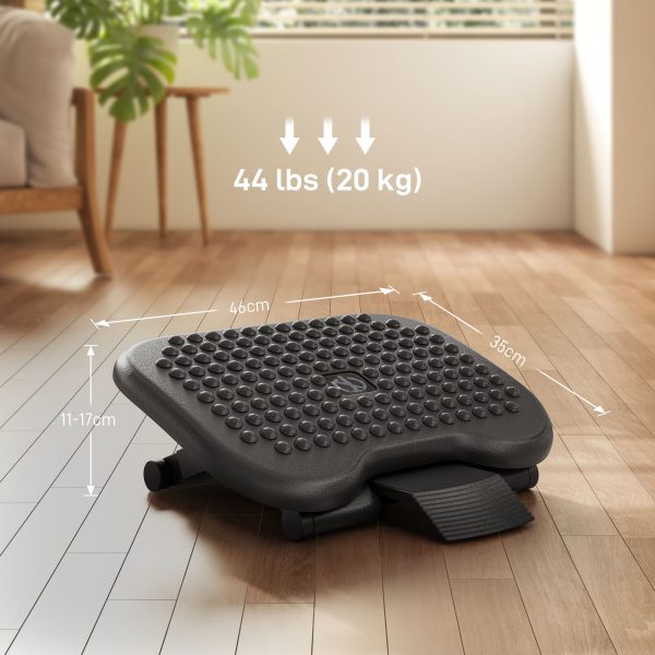HOMCOM Foot Rest Adjustable Height and Angle Home Office Footstool Black - Image 3