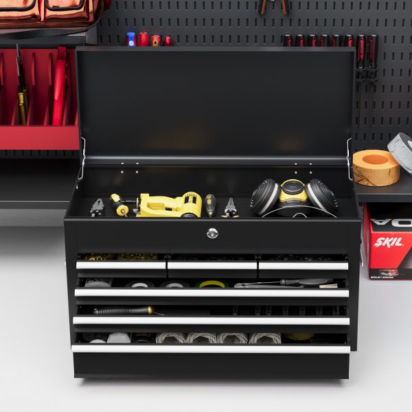 HOMCOM Lockable Metal Tool Chest w/ 6 Drawer, Ball Bearing Runners, Black - Image 8