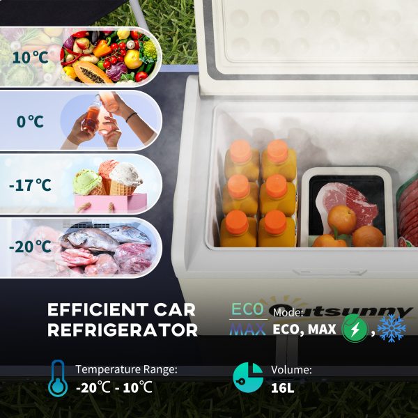 Outsunny 16L Car Refrigerator Fridge Freezer, 12/24V DC and 100-240V AC, Khaki - Image 3