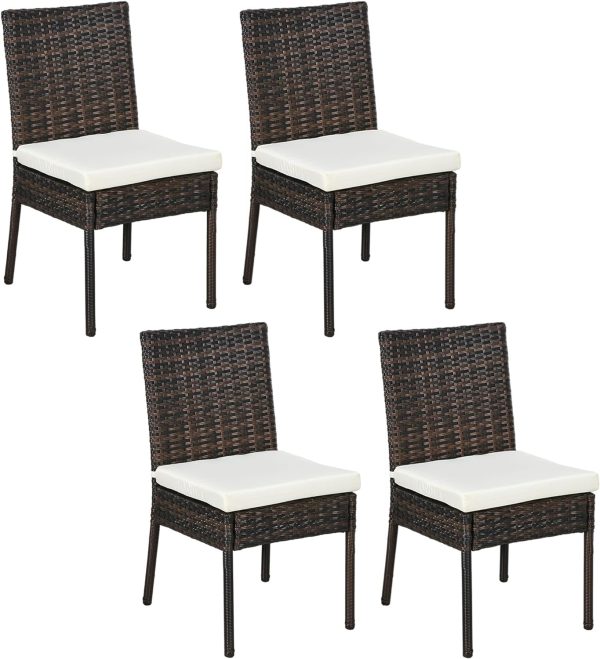 Outsunny 4 PCs Rattan Garden Chairs with Cushion, Wicker Dining Chairs, Brown - Image 8