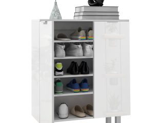 HOMCOM Shoe Storage Cabinet with Soft-Close Hinges & Adjust Shelves, High Gloss