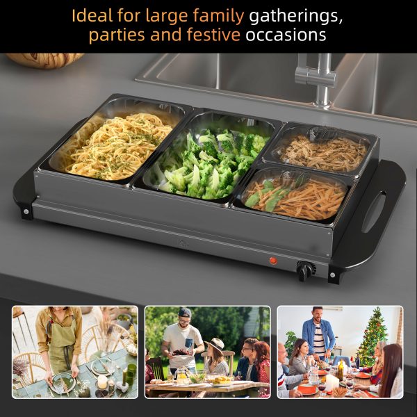 HOMCOM 4 Tray Electric Food Warmer Buffet Server with Adjustable Temp 300W - Image 4
