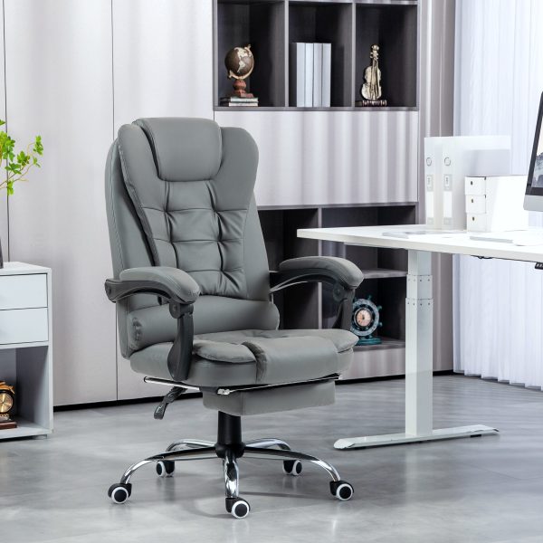 HOMCOM Executive Office Chair PU Leather Swivel Chair with Footrest Grey - Image 2
