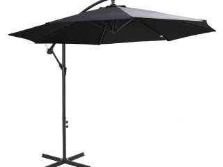 Outsunny 3m Garden Banana Parasol Cantilever Umbrella withCrank& Base, Black