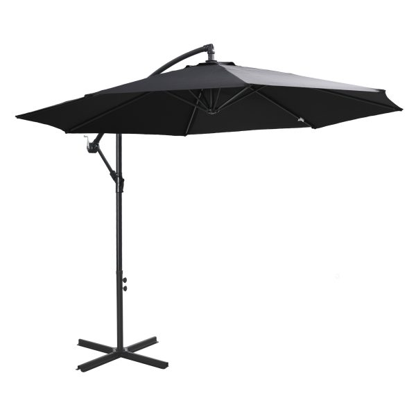Outsunny 3m Garden Banana Parasol Cantilever Umbrella withCrank& Base, Black