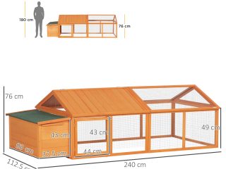 PawHut Wooden Chicken Run with Nesting Box, Openable Roof for 4-8 Chickens Ducks