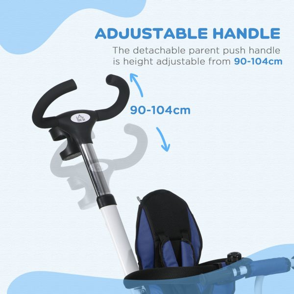 HOMCOM 6 in 1 Trike for Toddler 1-5 Years with Parent Handle, Dark Blue - Image 6