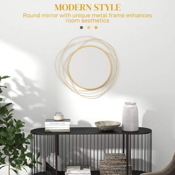 HOMCOM Metal Wall Art 65cm Round Mirror for Living Room Dining Room Gold Tone - Image 4