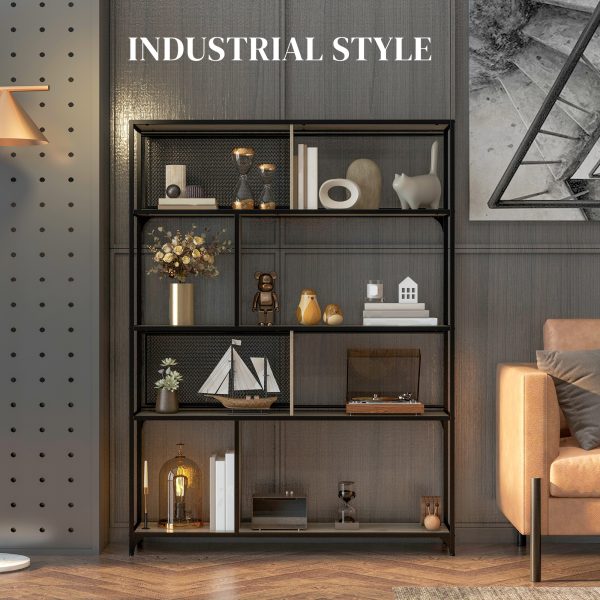 HOMCOM Industrial 5 Tier Book Shelf with Sliding Mesh Doors, for Living Room - Image 3