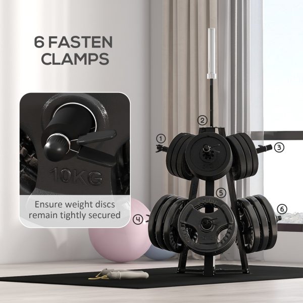 SPORTNOW Weight Plate Storage Rack with 6 Fasten Clamps, Max Load 300kg - Image 4