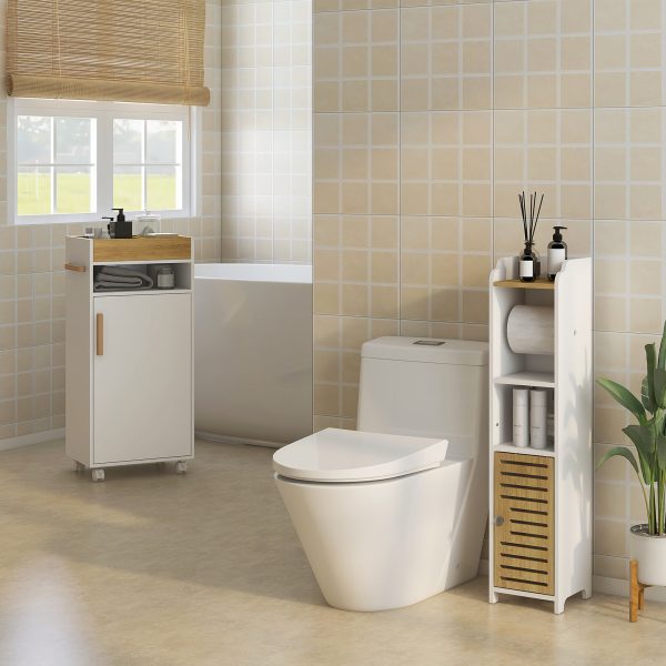 kleankin Bathroom Storage Cabinet with Cushioned Door and Wheels, White - Image 2