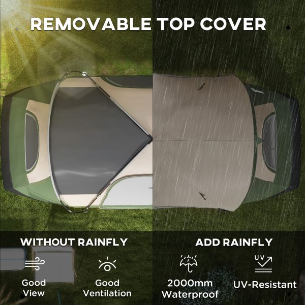 Outsunny 2 Room Camping Tent with Waterproof Rainfly & Screen Panels Dark Green - Image 3