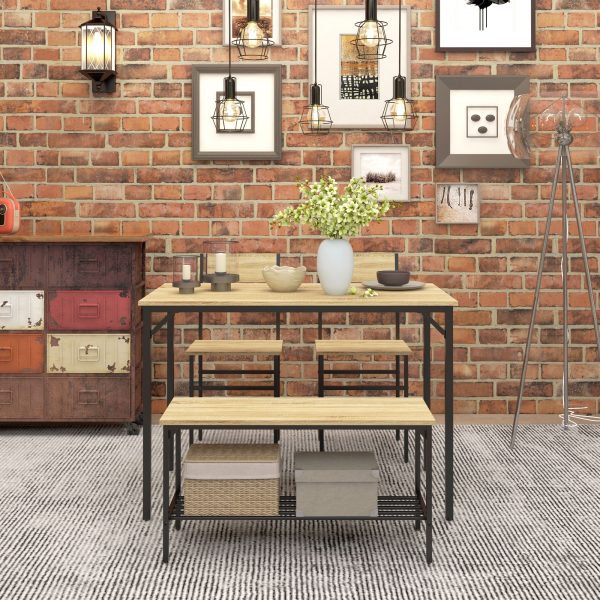 HOMCOM Dining Table and Chairs Set of 4 with 2 Chairs Bench for Kitchen Natural - Image 8