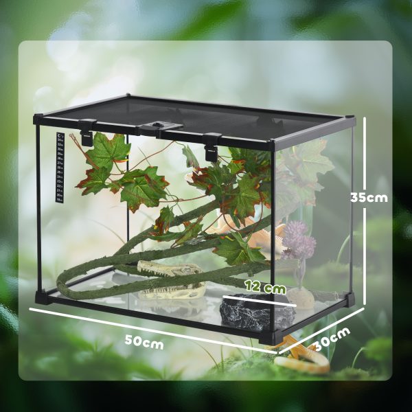 PawHut Glass Reptile Terrarium with Thermometer and Decor Kit, Heated, Black - Image 4