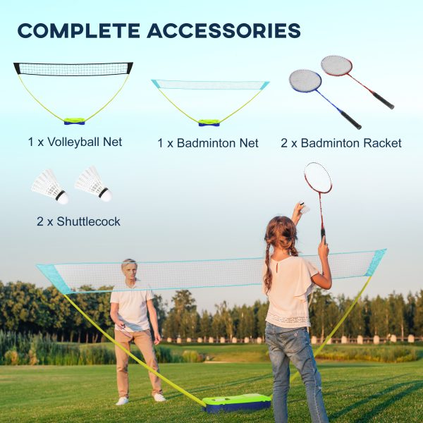 SPORTNOW Portable Badminton Net Set with Volleyball Net, Rackets, Shuttlecocks - Image 6