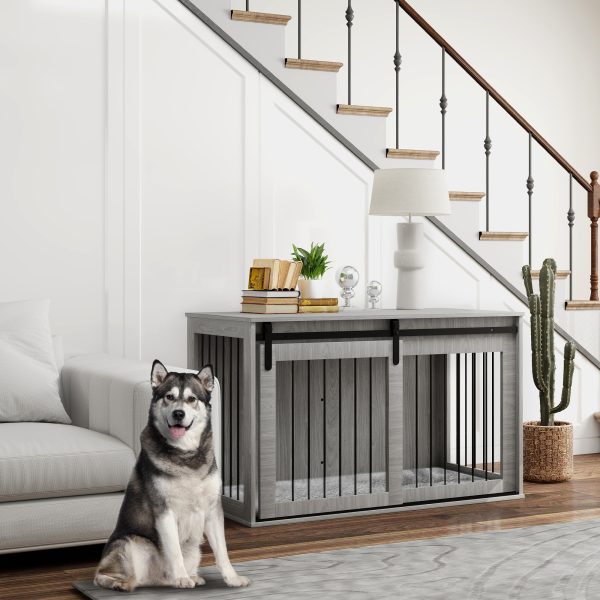 PawHut Dog Crate Furniture with Removable Cushion for XL-sized Dogs - Grey - Image 2