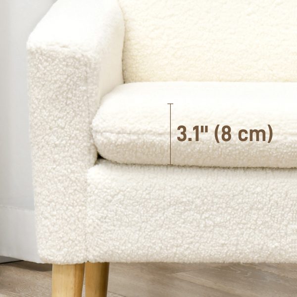 HOMCOM Modern Accent Chair with Wood Legs, Wide Seat, Teddy Armchair, Cream - Image 7