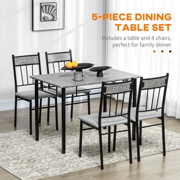 HOMCOM 5 Pieces Dining Room Sets, Kitchen Table and Chairs Set 4 with Marble Top - Image 4