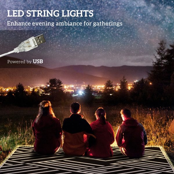 Outsunny Reversible Outdoor Rug with LED String Lights, Black and Coffee - Image 3