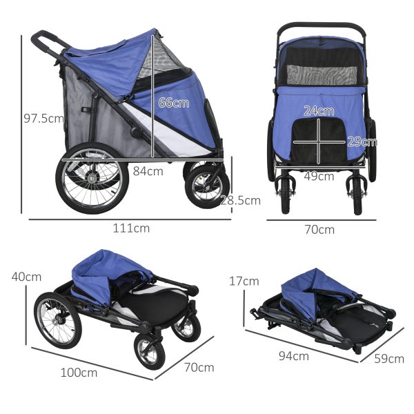 PawHut Foldable Pet Stroller with Cushion, for M, L Dogs - Blue - Image 5