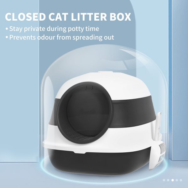 PawHut Foldable Cat Litter Tray Hooded Cat Litter Box w/ High Side, Black - Image 5